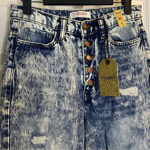 Vibrant Acid Wash High Rise Flare Leg Distressed Jeans Size 24 - Picture 3 of 11